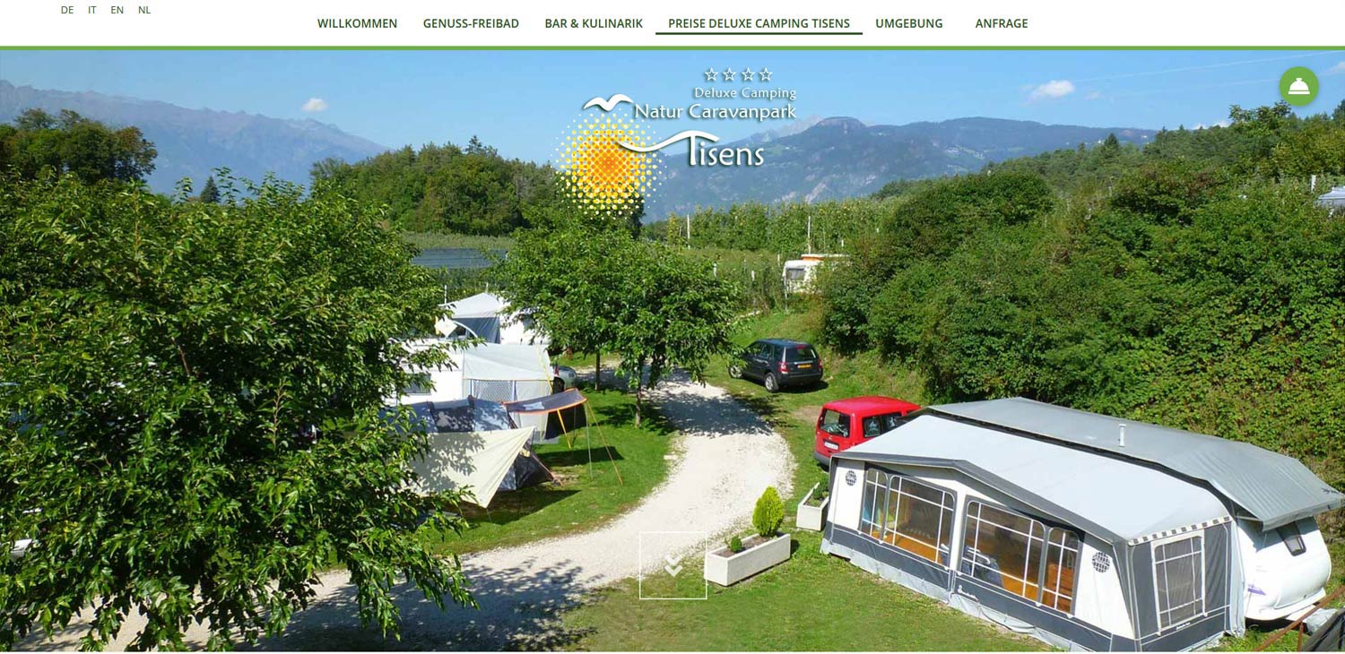 Camping Tisens: realizzazione sito web, grafica, marketing, newsletter e traduzioni professionali