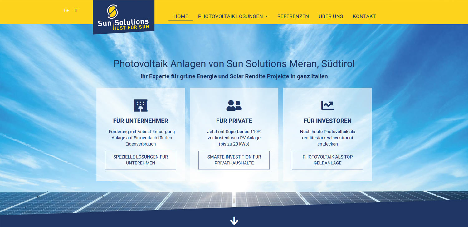 Sun Solutions: sito internet e altri progetti Profi Webmedia
